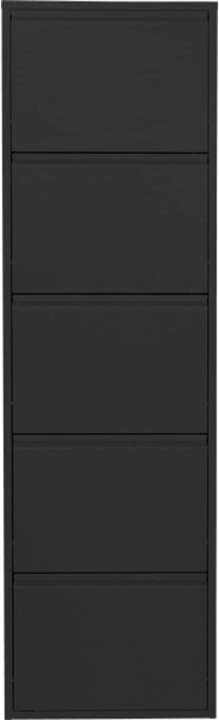 Kare Design Schuhschrank Caruso Schwarz, Metall, mit 5 Klappen, Schuhablage für 10 Paar Schuhe, schmal, platzsparend, hoch, Schuhregal, Eingangsbereich, 173x50x15 cm (H/B/T)