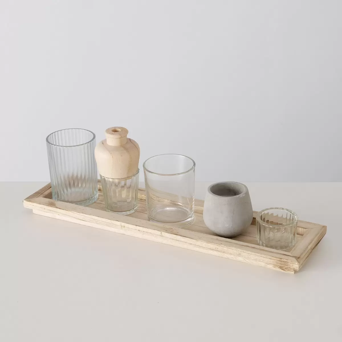 Teelichthalter m. Tablett Nolan beige,natur