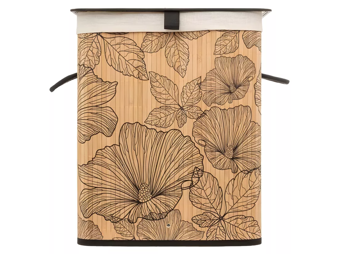 Panier a linge - Marron et beige - Bambou - L. 41,5 x P. 30 x H. 50 cm