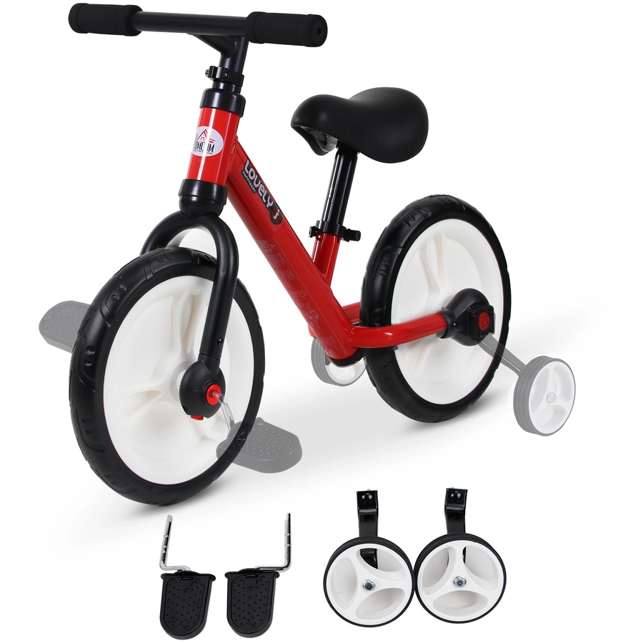 HOMCOM 2-in-1 Kinderfahrrad rot