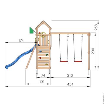 Speeltoestel Jungle Gym Safari douglas met glijbaan blauw en 2-schommel module