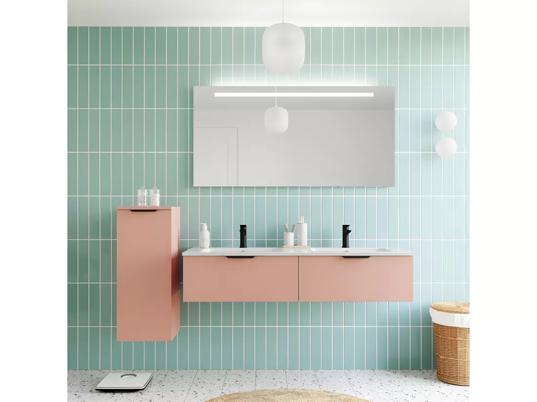 Meuble de salle de bain suspendu double vasque intégrée 140cm 2 tiroirs Abricot - Soho