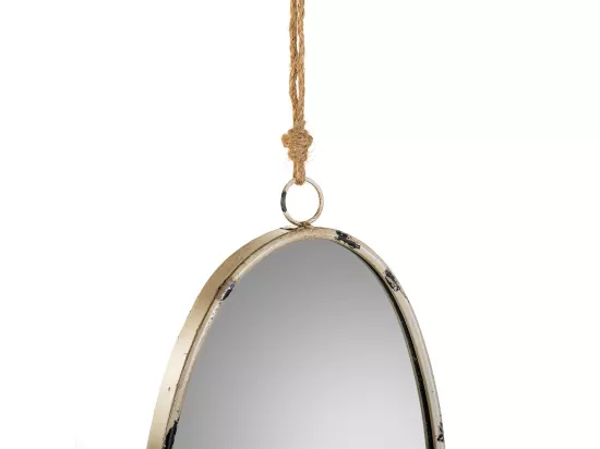 Miroir mural en métal et corde doré 25x2.5x36h