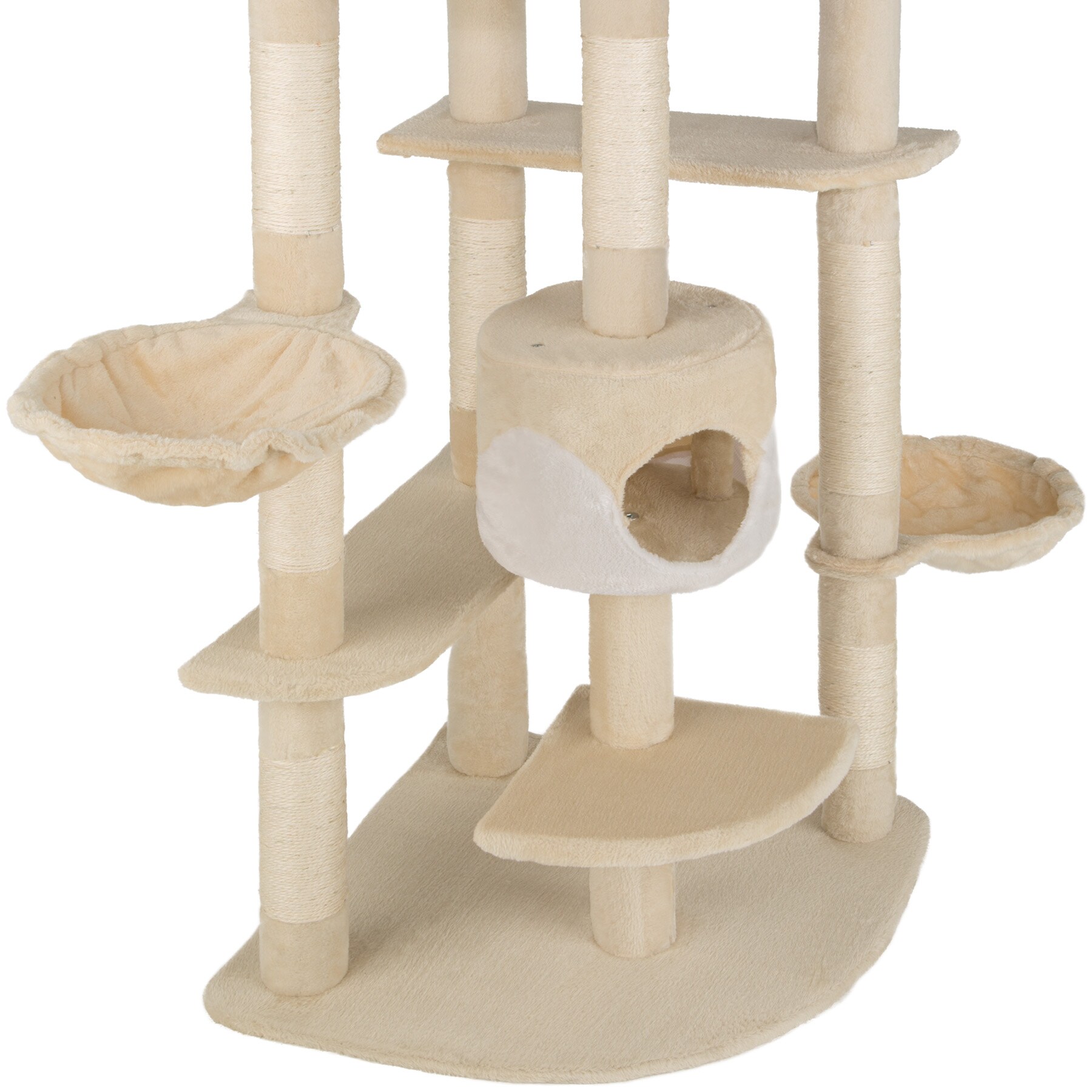 tectake® Kratzbaum, 204 cm, mit 2 Katzenhäusern, inklusive Spielkordel und Kippschutz