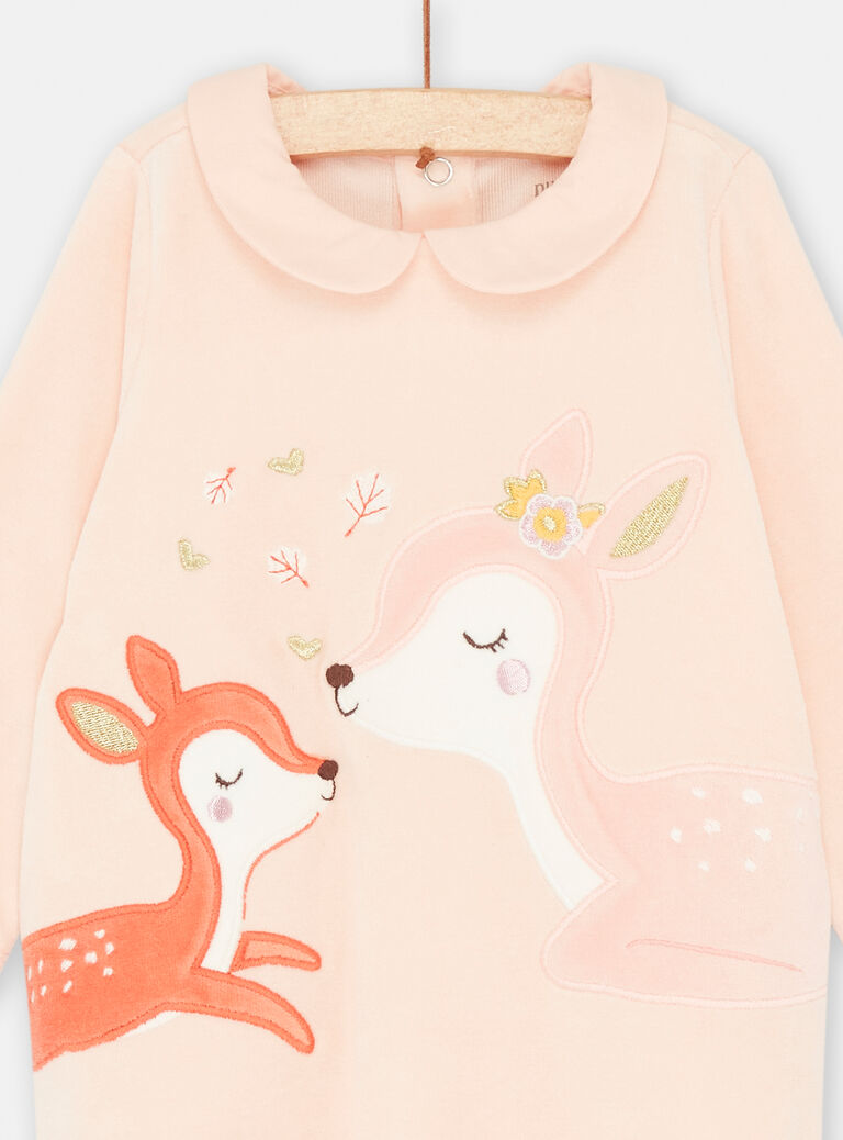Grenouillère en velours rose bébé fille