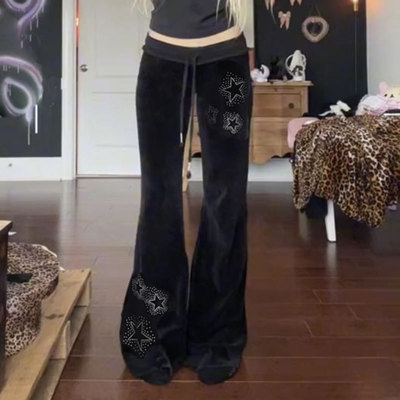 Sosana - Lage taille fluwelen broek met wijde pijpen en sterrensteentjes