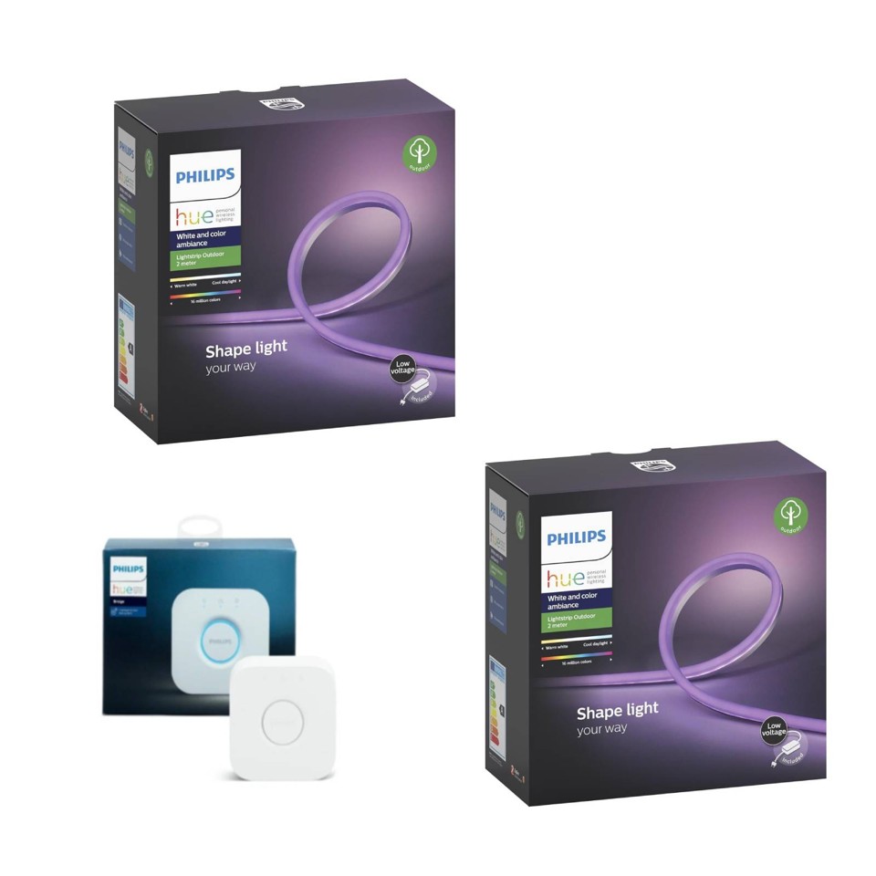 Philips Hue - 2x Lightstrip Outdoor 2 Meter + 1 Bridge 2.1 - Bundle