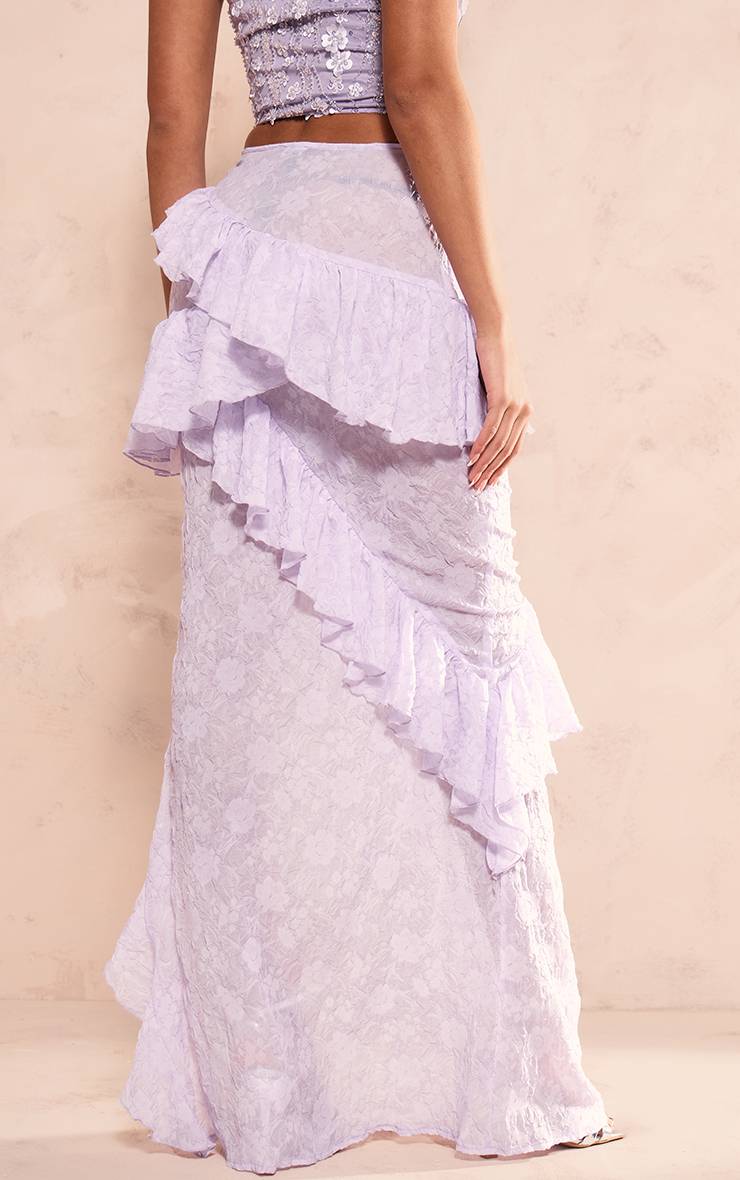 Lilas Jupe Longue En Mousseline De Soie Transparente Texturée À Volants