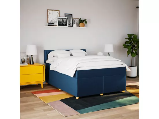 Sommier à lattes de lit avec matelas Bleu 160x200 cm Tissu