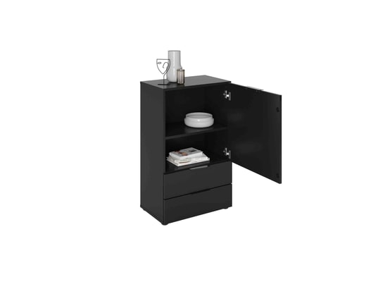 TERRE DE NUIT - Commode 1 porte 2 tiroirs en bois noir satiné - co13034-3
