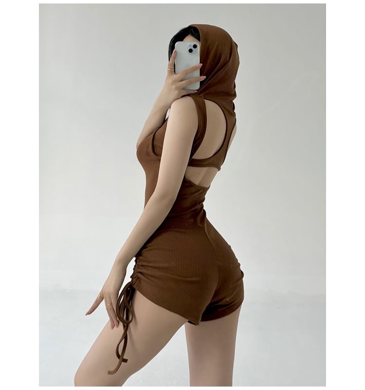 Amyway - Mouwloze romper met capuchon en effen kleur