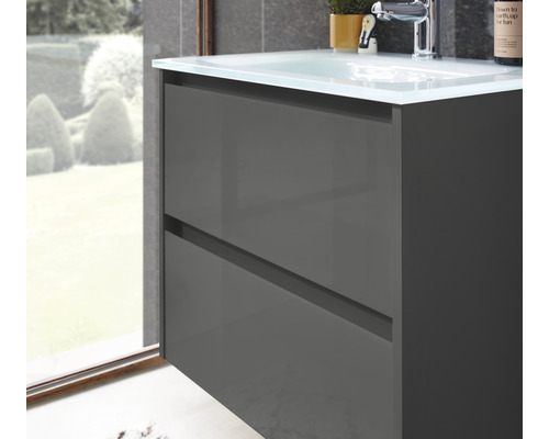Pelipal xpressline 3261 grijs wastafelmeubel met glazen front BxHxD 60 x 52,9 x 42 cm