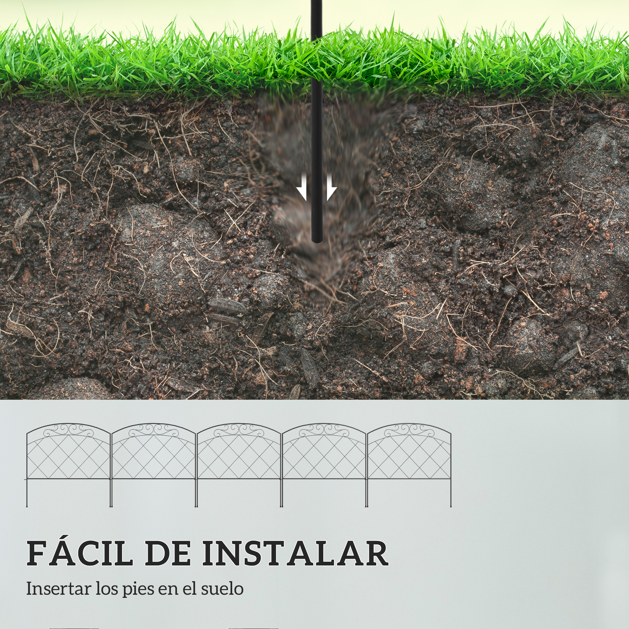 Cercas de jardim pretas Outsunny