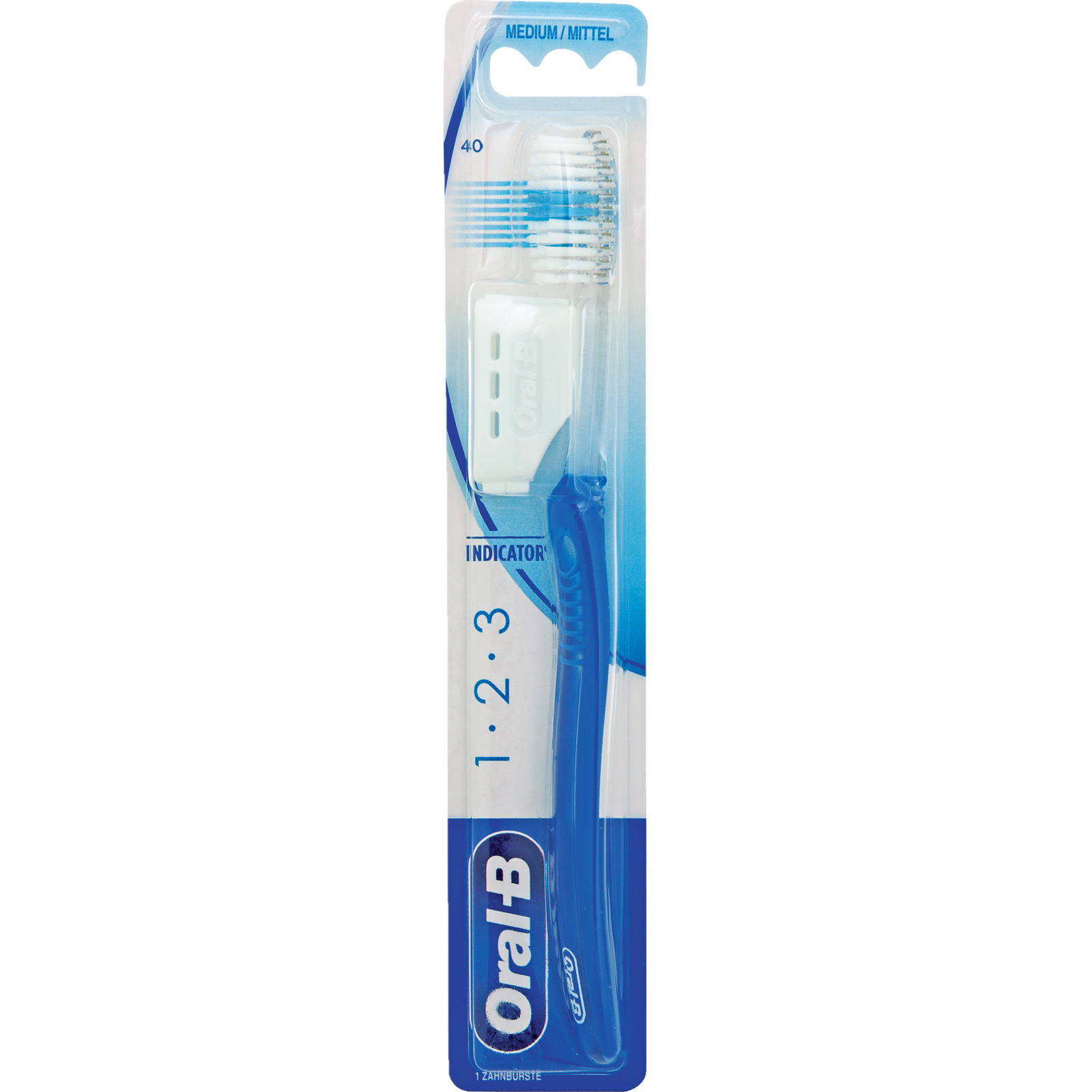 Oral-B Zahnbürste 1.2.3 Mittel mit Schutzkappe, assortiert