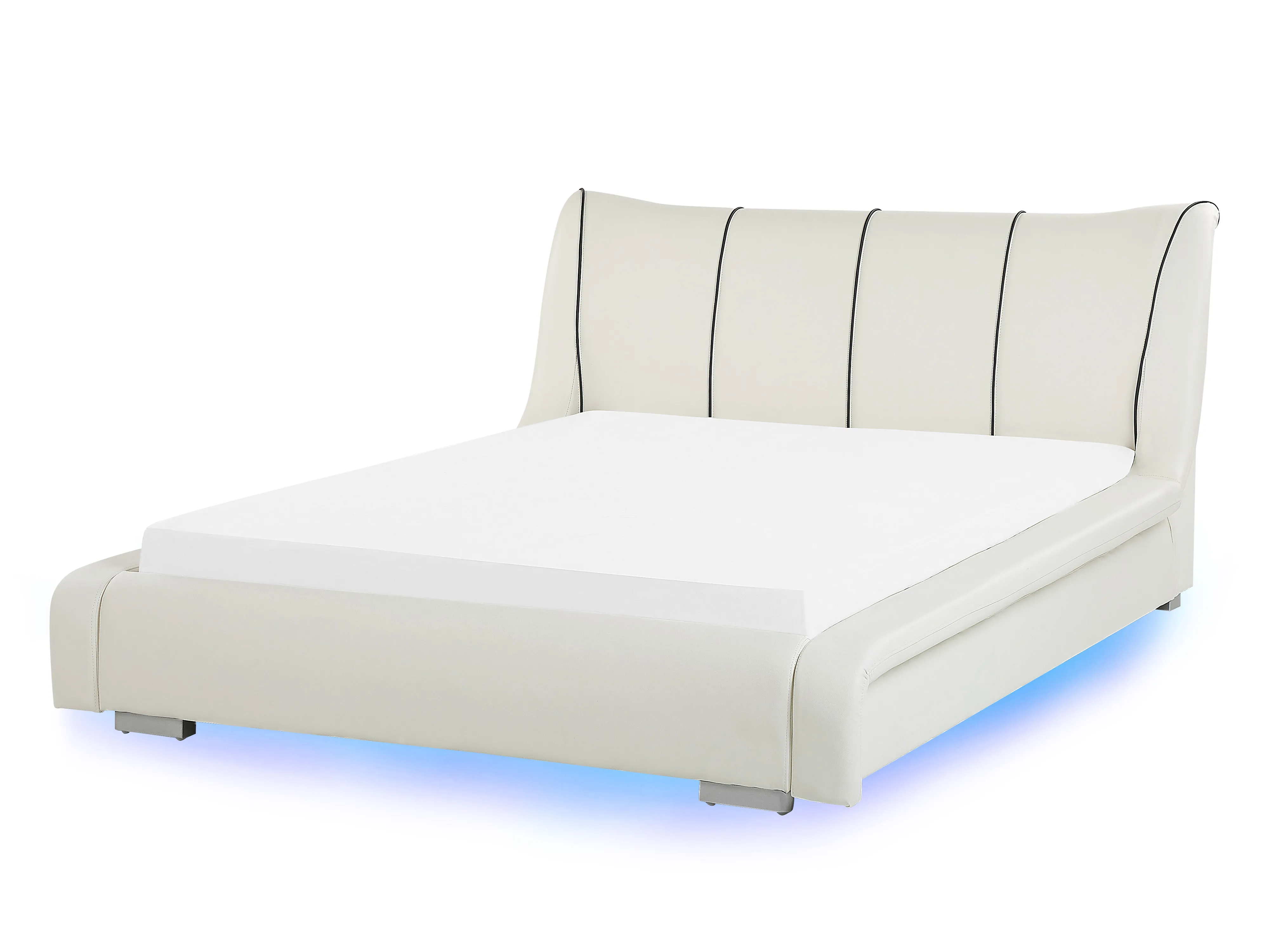 Bed met LED-verlichting Leer NANTES 140 x 200 cm LED Gebroken wit