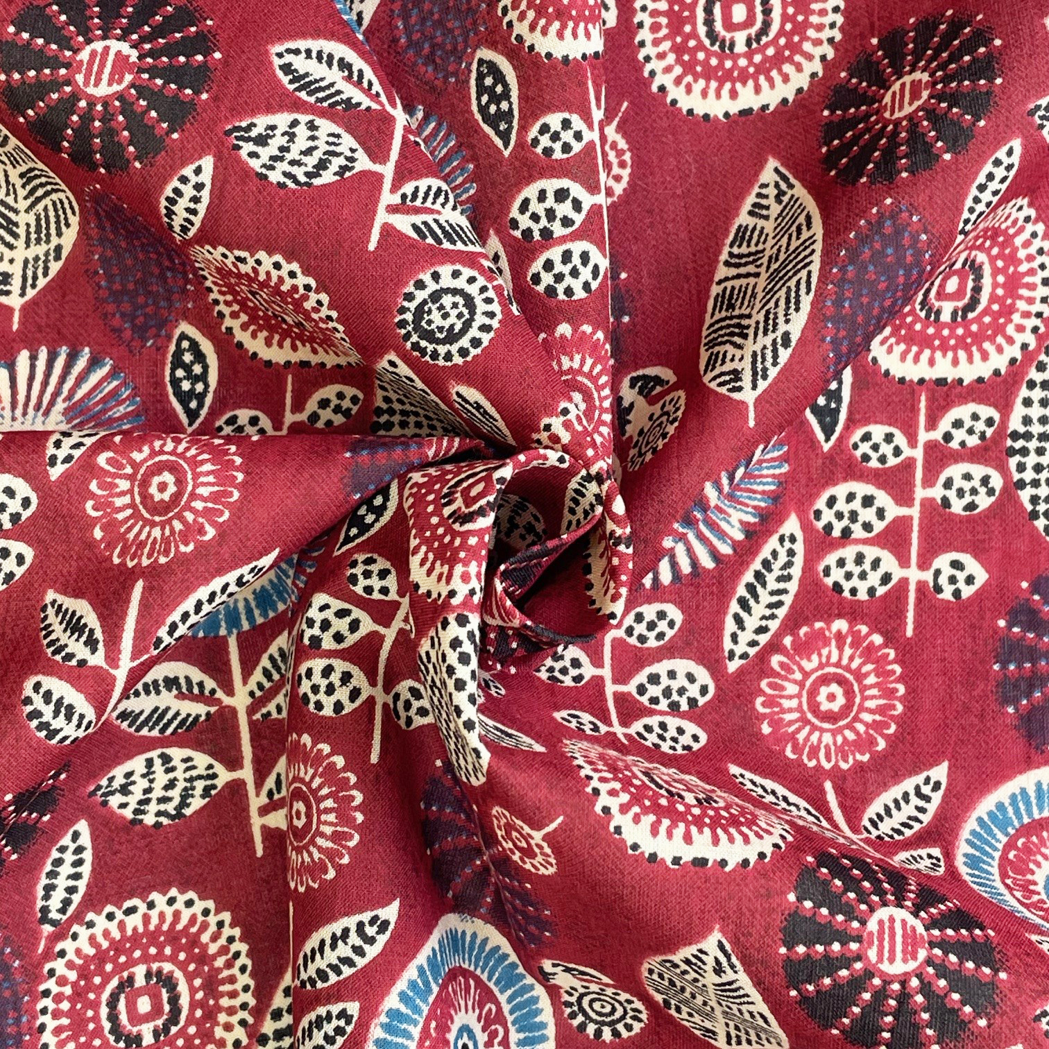Tissu Coton Au Mètre Ex2515 Indienne Fleurs Ethniques Rouille