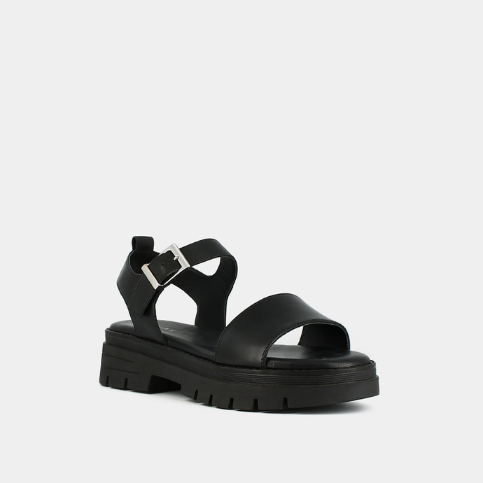 Sandales à semelles crantées et brides  en cuir noir