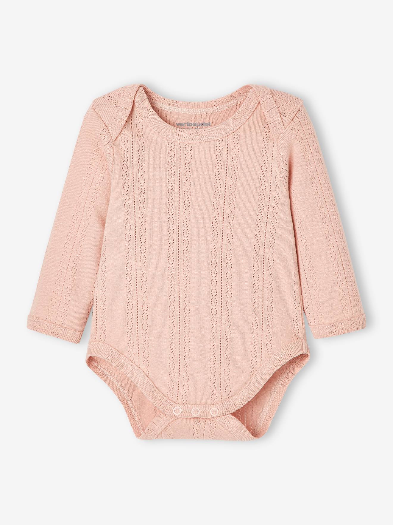 Conjunto de 2 bodies de manga comprida com malha vazada para bebê, rosa claro bicolor/multicolorido