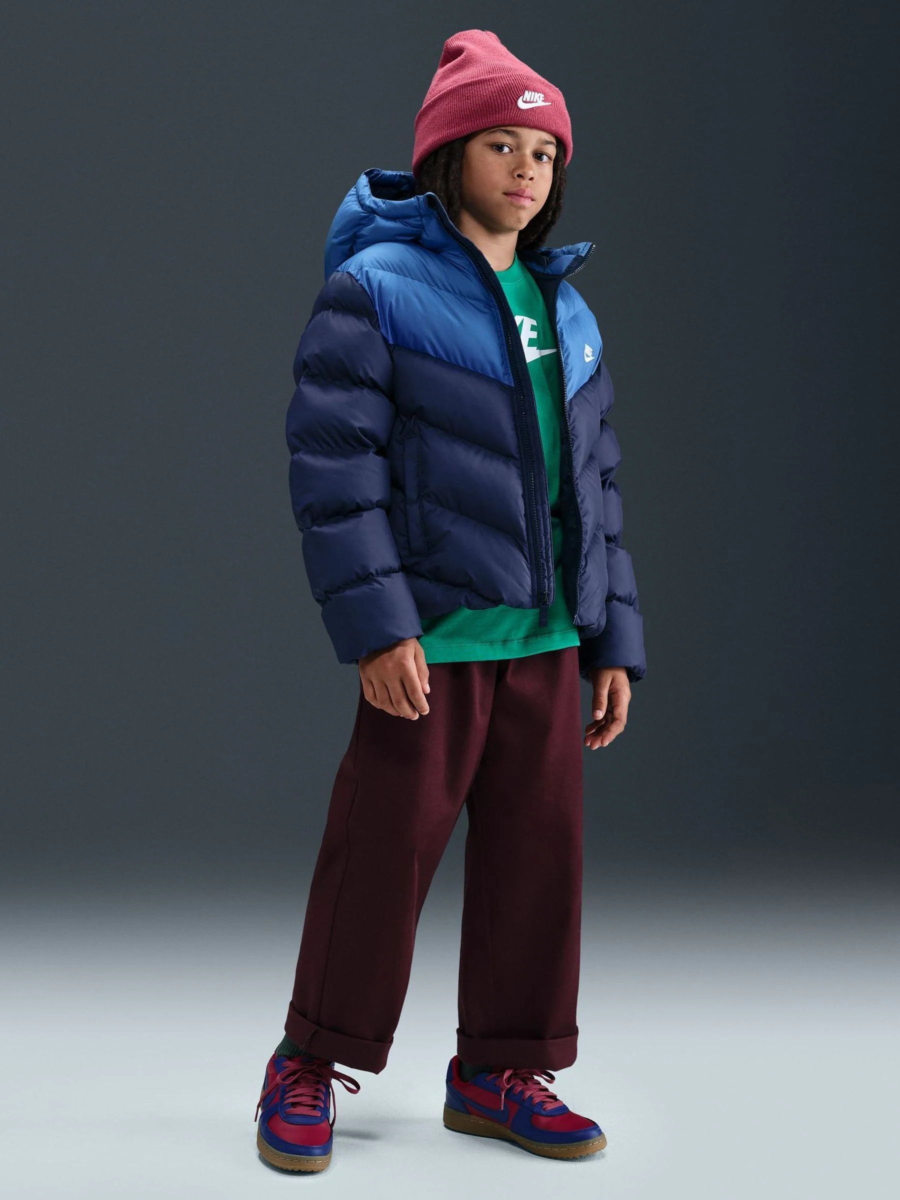 Marineblauw - Nike - Gewatteerd jack met kleurvlakken