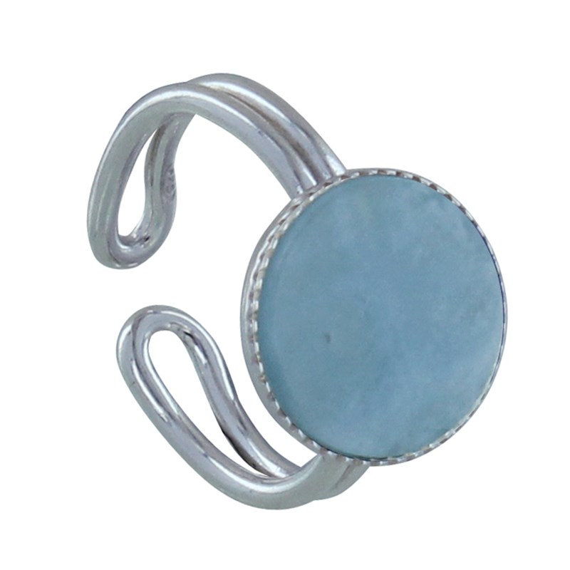 Bague Argent Rond Dentelé d'Aigue Marine
