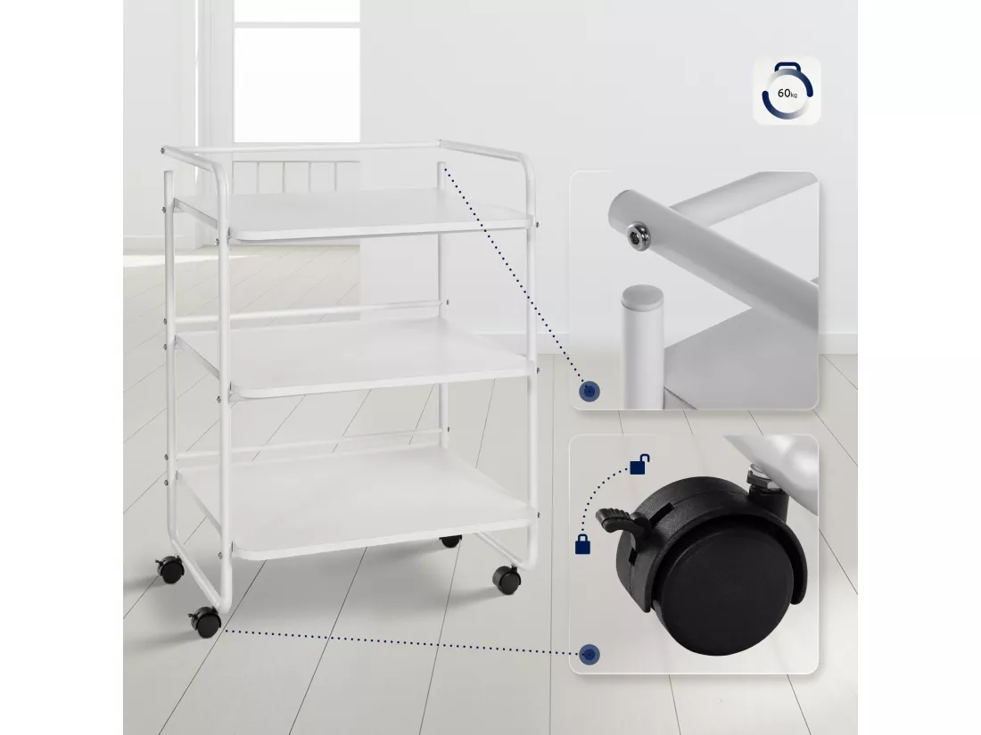 Chariot de service - Métal & Acier inoxydable - Blanc - PL902