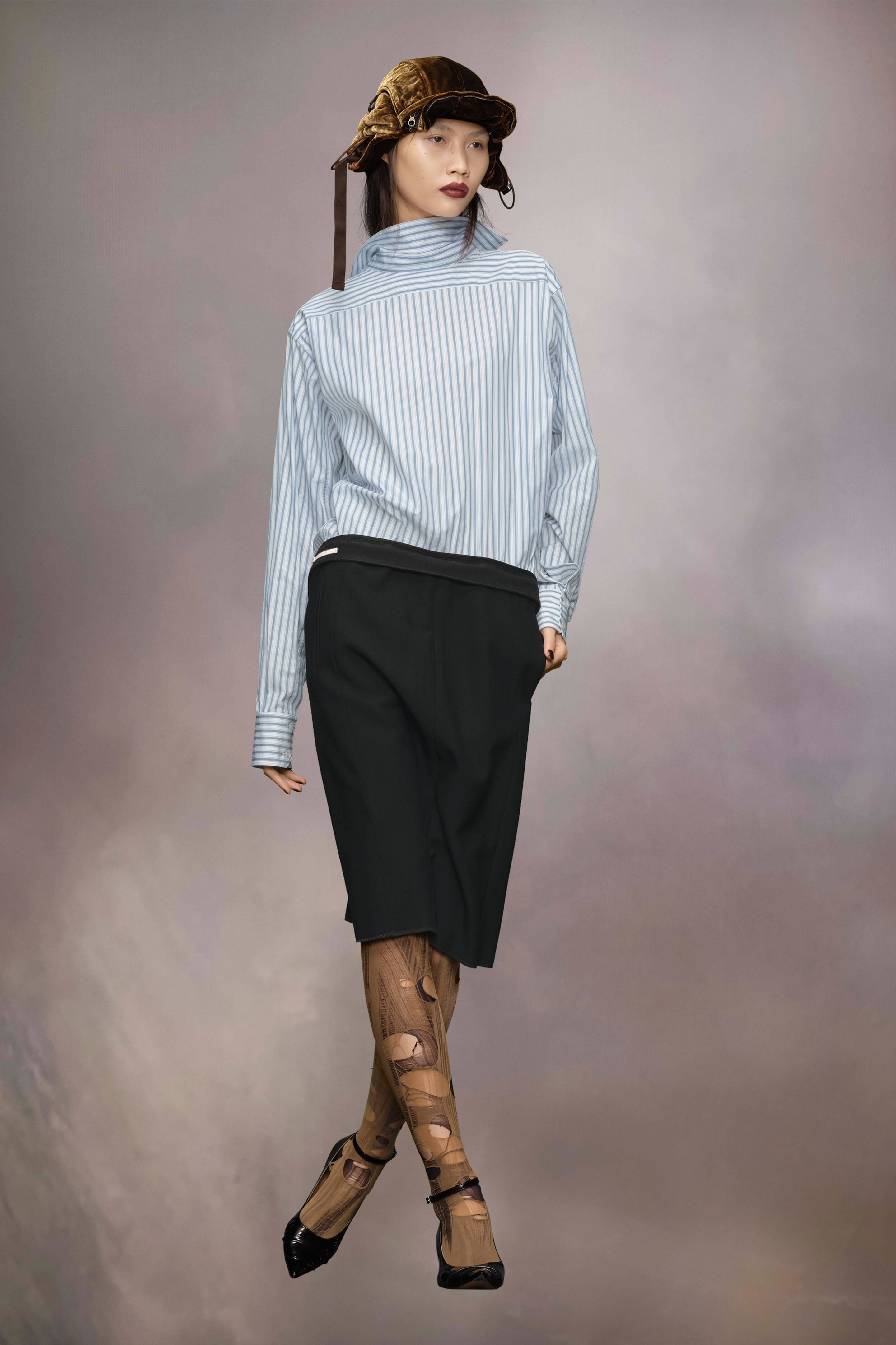 Robe chemise inversée à rayures