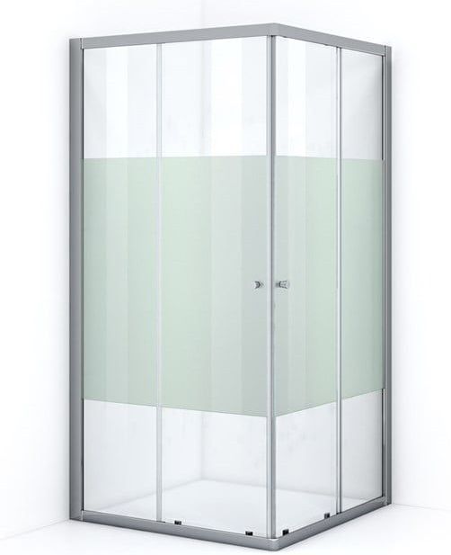 Ruby Allure Douchecabine | 100x80 cm Chroom Helder met matte strook Schuifdeur Rechthoek