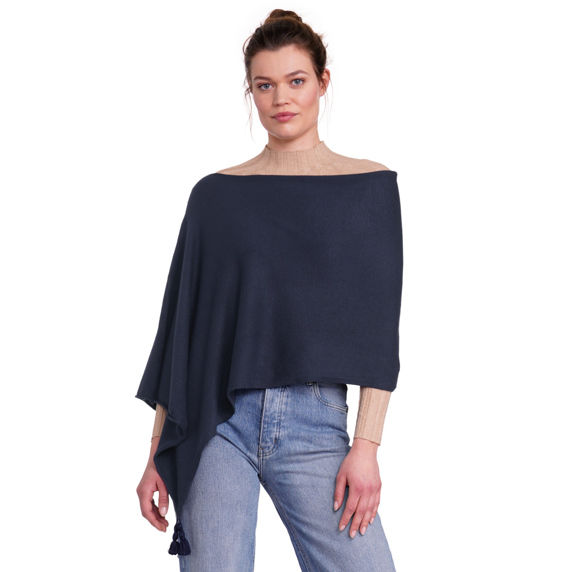 Gina Benotti Damen Poncho mit Tasseln dunkelblau