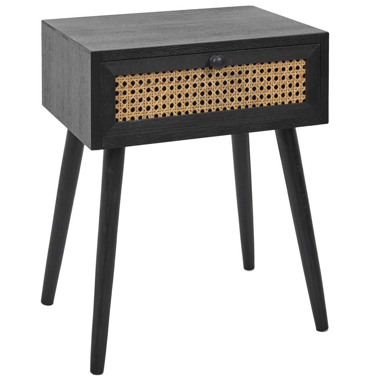 Home Deco Factory Table de chevet cannage 1 tiroir marron/noir - 40x50x30 cm