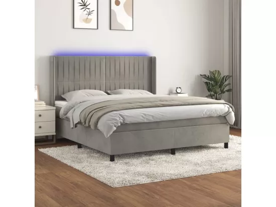 Sommier tapissier matelas et LED Gris clair 180x200 cm Velours