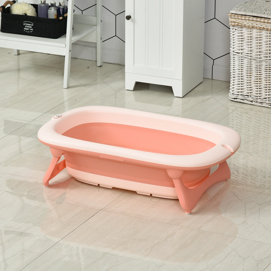 HOMCOM Ergonomische Babybadewanne zum zusammenklappen rosa