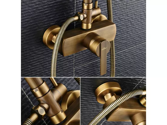 Colonne douche en laiton Bronze Rétro,Douche avec Mitigeur Mécanique,Hauteur Réglable+Porte Serviette Salle Bain Adhésif,Barres Porte Serviettes,Noir