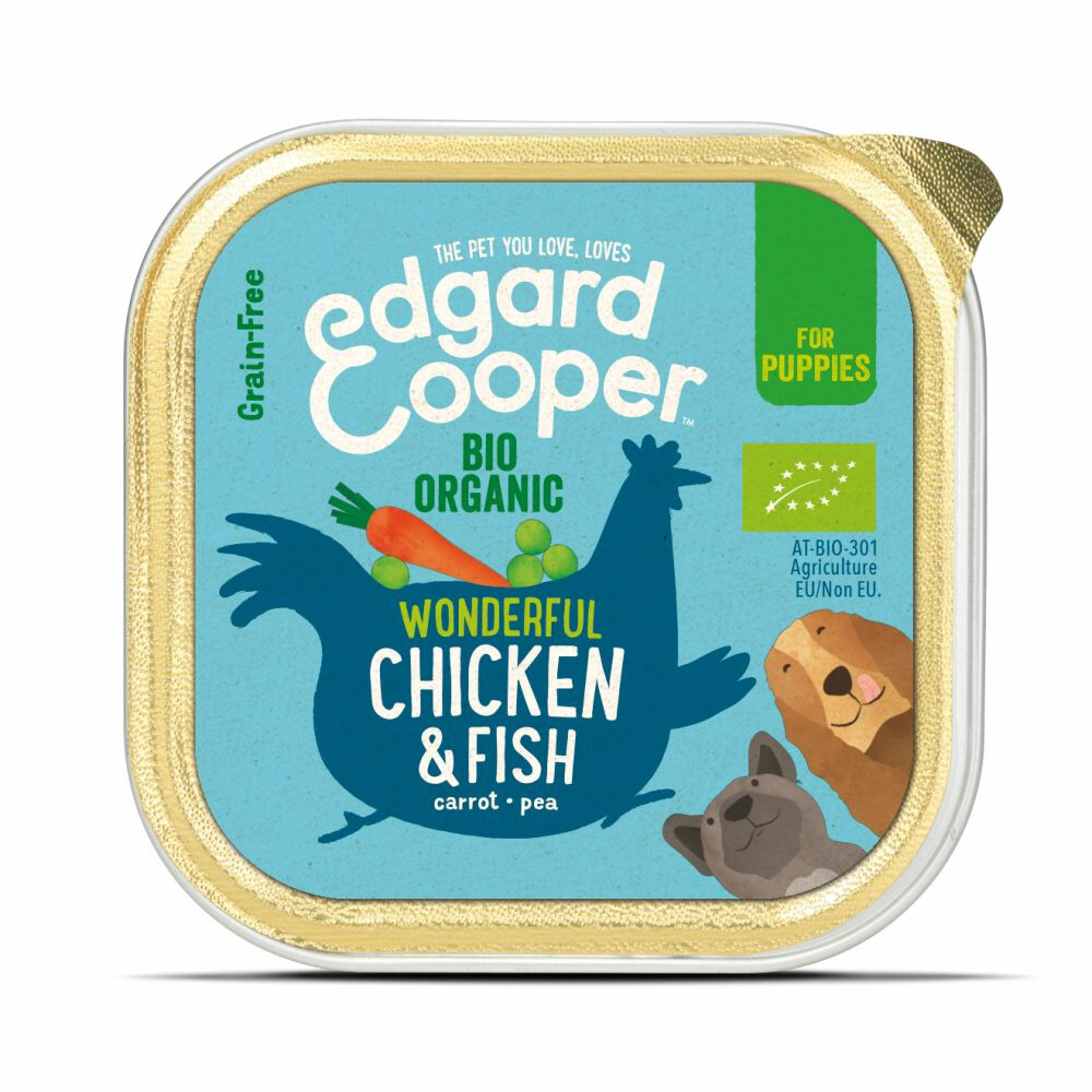 17x Edgard & Cooper Kuipje Vers Vlees Puppy Hondenvoer Bio Kip - Vis100 gr