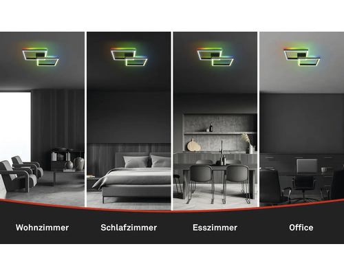 Dimbare LED-plafondlamp, 2 x 17 W, 1900 lm, 2700 K-6500 K CCT RGB, 64 x 64 cm, zwart, met nachtlampfunctie, geheugenfunctie en afstandsbediening.