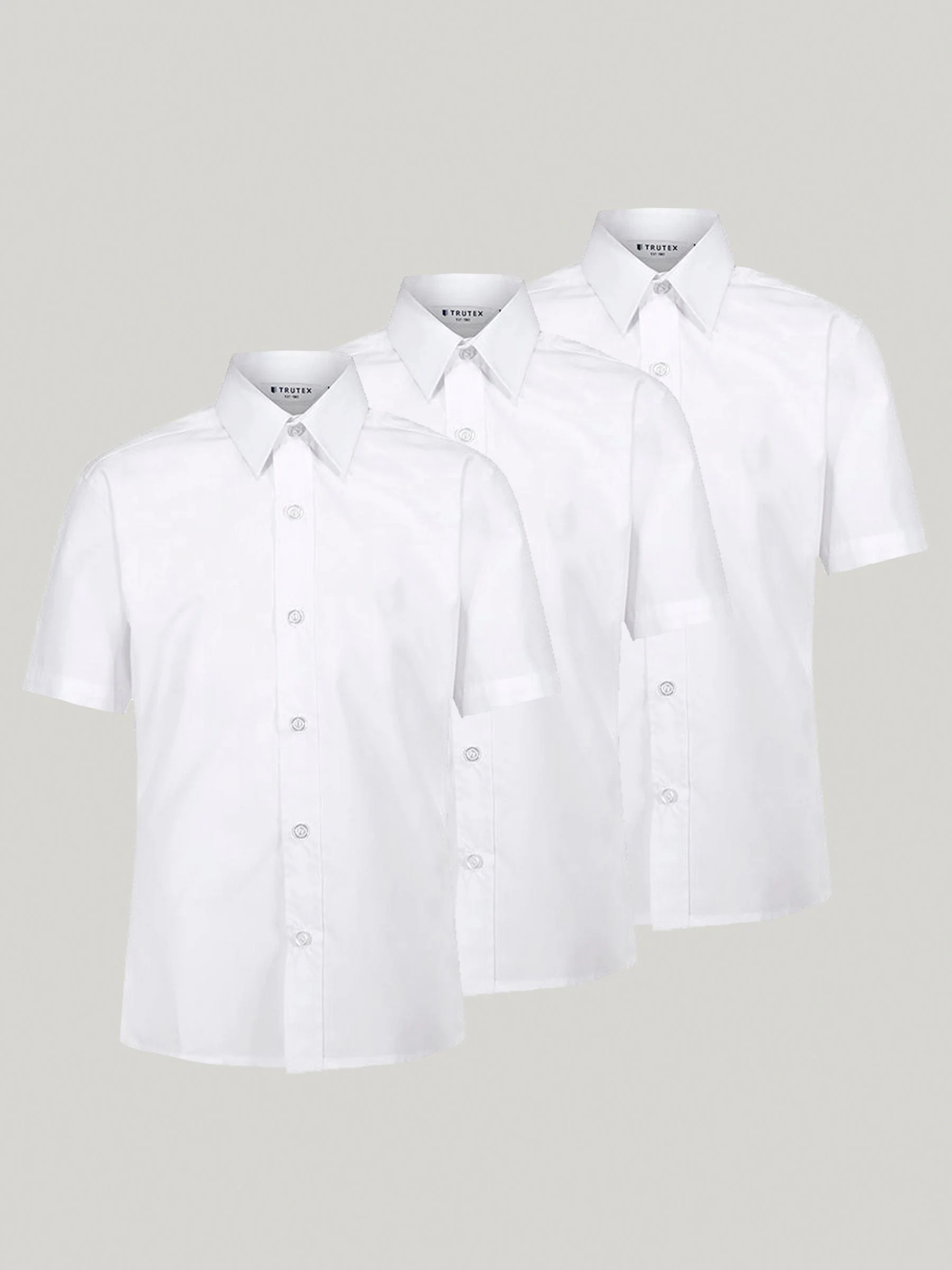 Trutex White Regular Fit Short Sleeve 3 Pack School Shirts