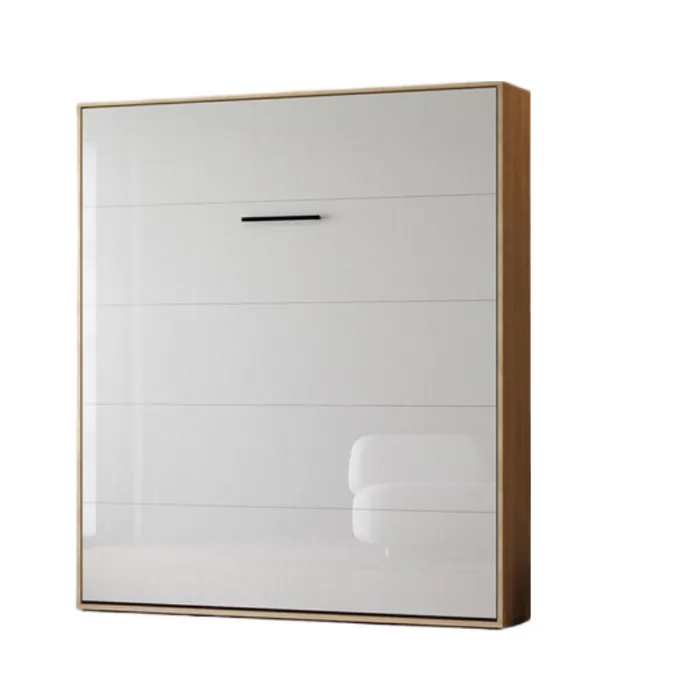 Lit Escamotable 160x200cm Vertikal M1 Lit Mural Chene Kaiserberg blanc Brillant Lit