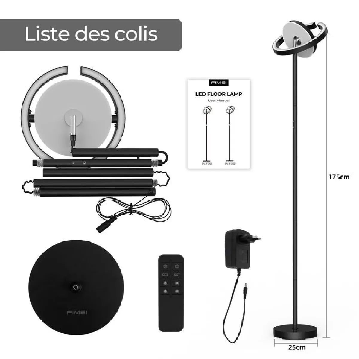 FIMEI Lampadaire sur pied - Saturne - Noir