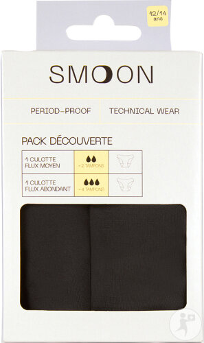 Smoon Ados Pack Découverte Culottes Menstruelles Flux Moyen + Flux Abondant Noir 12-14 Ans 2 Pièces