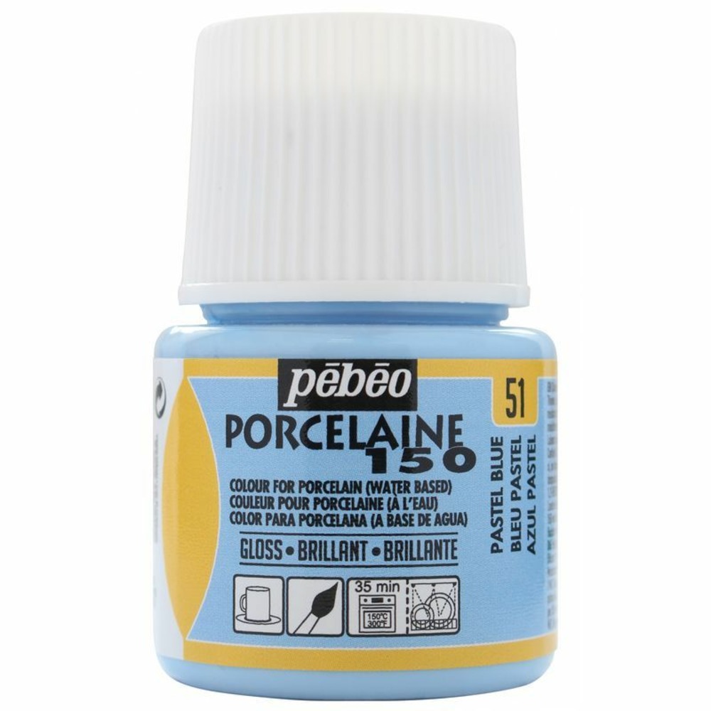Peinture à l'eau brillante pour porcelaine - bleu pastel - 45 ml