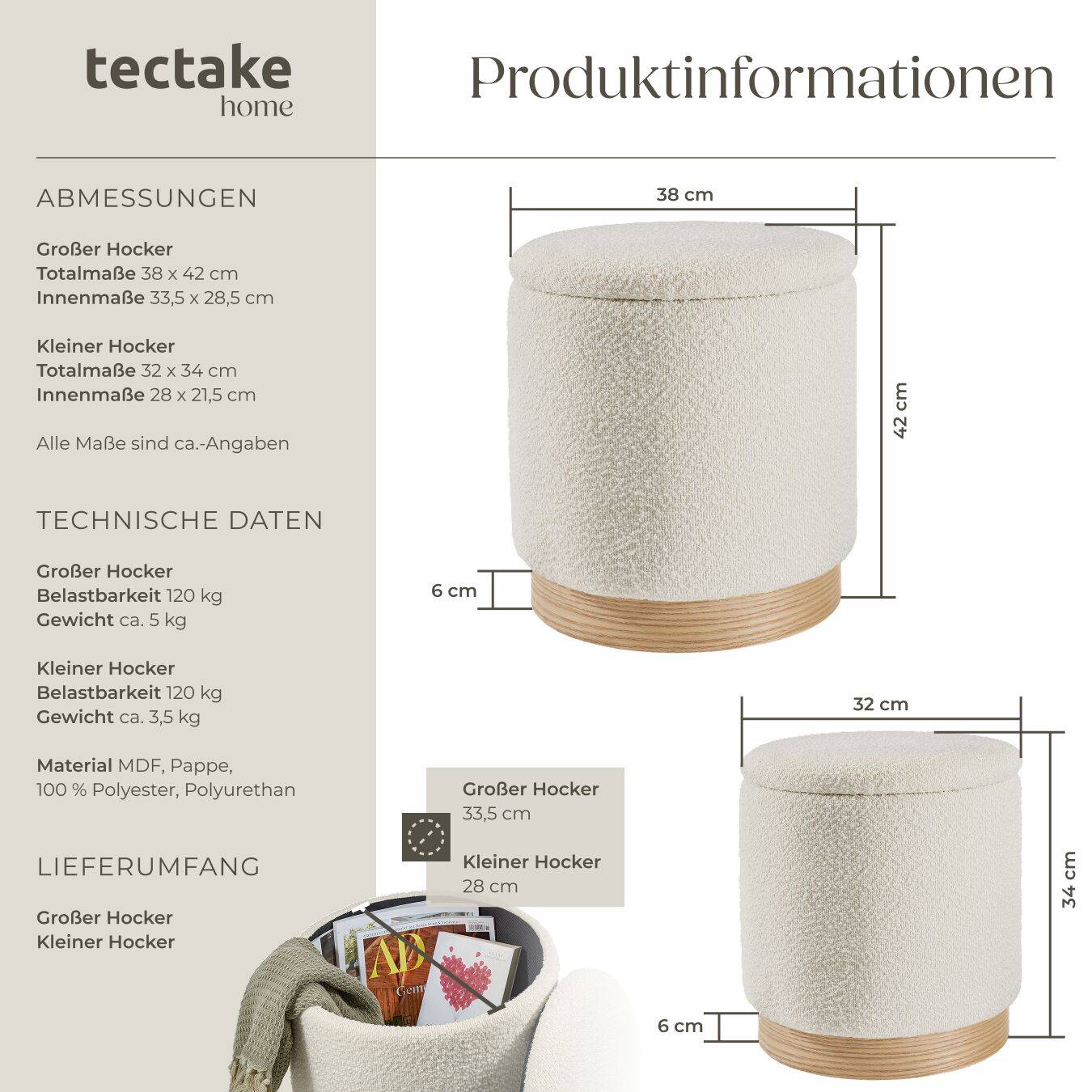2er Set Sitzhocker mit Stauraum Orchide