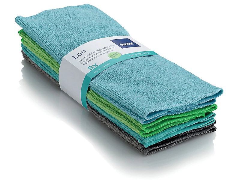 Kela Mikrofaser-Reinigungstuch Lou 8 Stück, Grau/Hellblau/T Mikrofaser-Universaltuch-Set