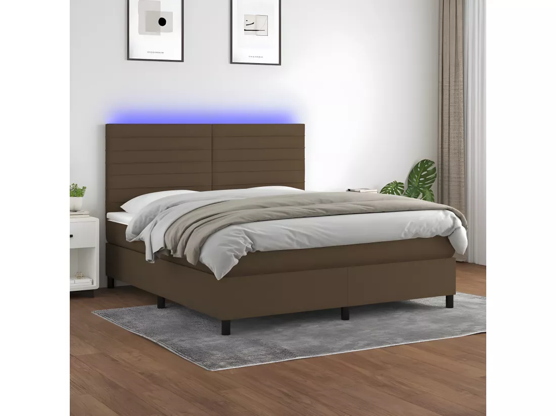 Sommier tapissier matelas et LED Marron foncé 160x200 cm Tissu