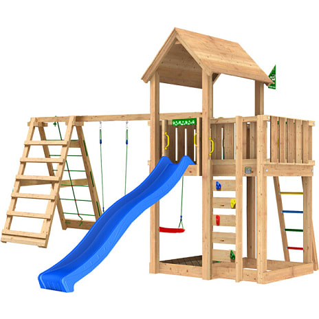 Jungle Gym Mansion 2.1 legetårn inkl. Climb Module og blå rutsjebane