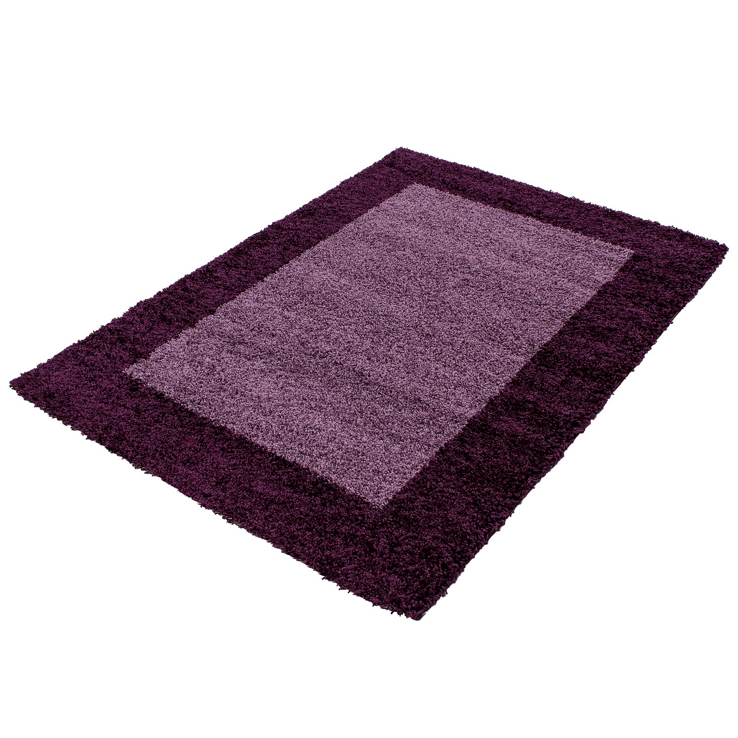 Designer Hochflor Teppich, Langflor Shaggy Teppich 2 farbig Bordüre Muster