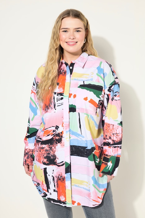 Hemdbluse, oversized, Color Print, Langarm