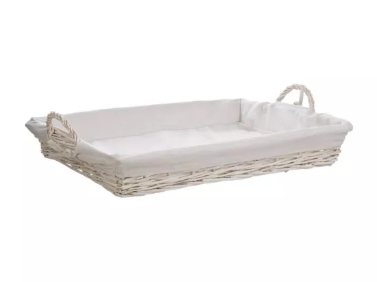 Plateau en osier laqué blanc avec doublure 65x50x9h