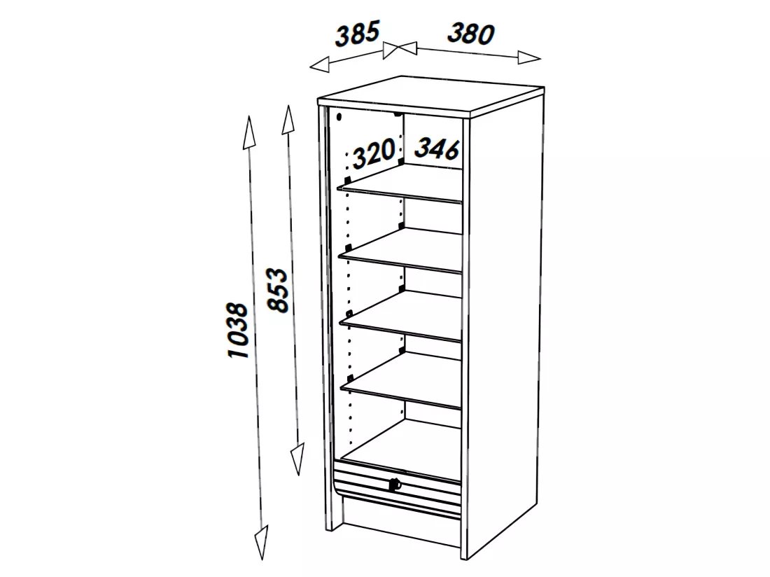 Classeur à Rideau Chêne 6 Niches L 37.8 H 103.8 P 38.4 cm - Coloris: Fée 217
