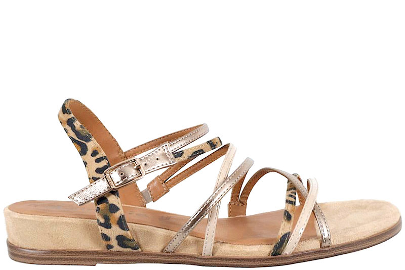 TAMARIS SANDAL I BEIGE TEKSTIL MED LEOPARDPRINT