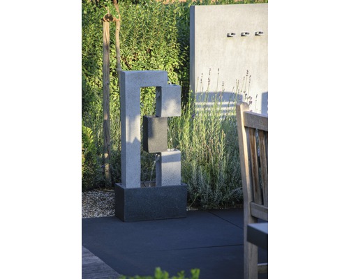 Design tuinfontein met LED-verlichting, 40,5 x 21,5 x 90,5 cm, kunststeen, grijs, inclusief slang en pomp.