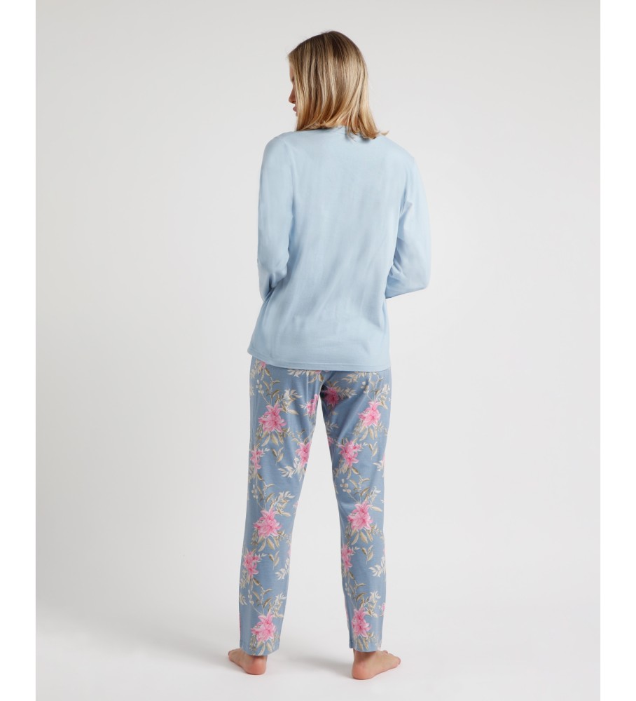Pijama de manga comprida Admas com flores rosa e azul